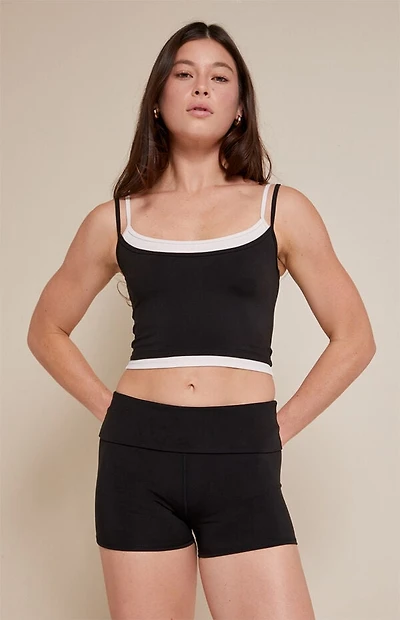 PAC 1980 WHISPER Active Black Low Rise Fold-Over Micro Biker Shorts