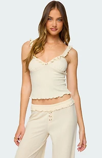Edikted Posy Ruffle Pointelle Tank Top
