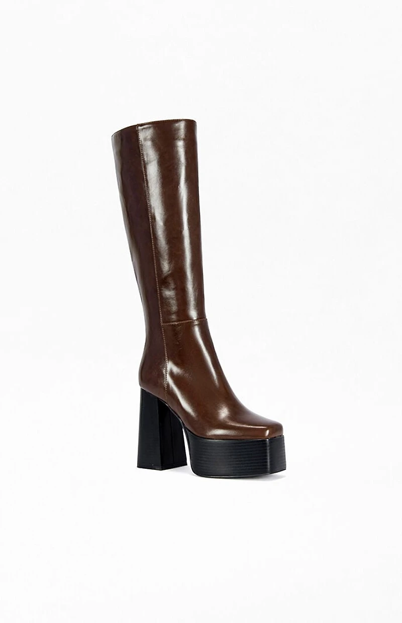 AZALEA WANG Women's Augustine Chocolate Platform Boots