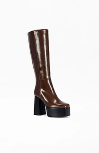 AZALEA WANG Women's Augustine Chocolate Platform Boots