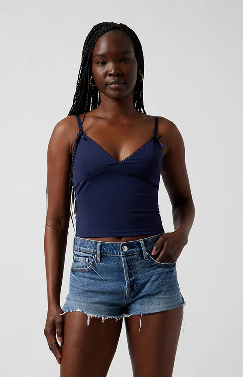 Pacsun Medium Indigo Raw Cut Micro Denim Mom Shorts