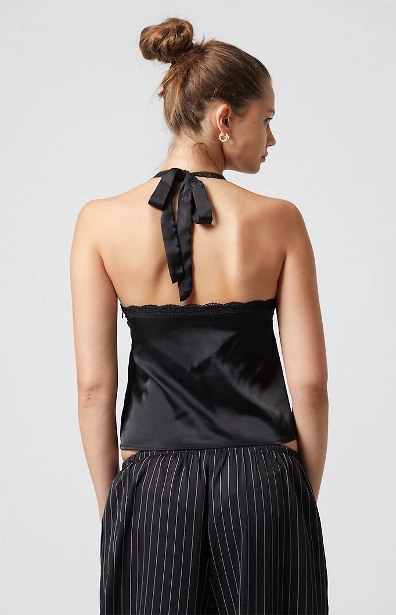 Beverly and Beck Odette Satin Lace Trim Halter Top