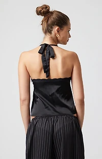 Beverly and Beck Odette Satin Lace Trim Halter Top