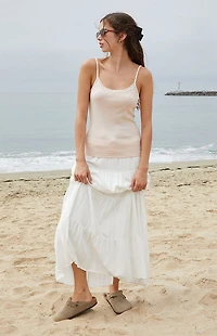 John Galt Striped Skylar Bow Lace Tank Top
