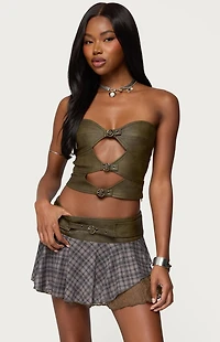 Edikted Varley Buckle Cutout Faux Leather Top