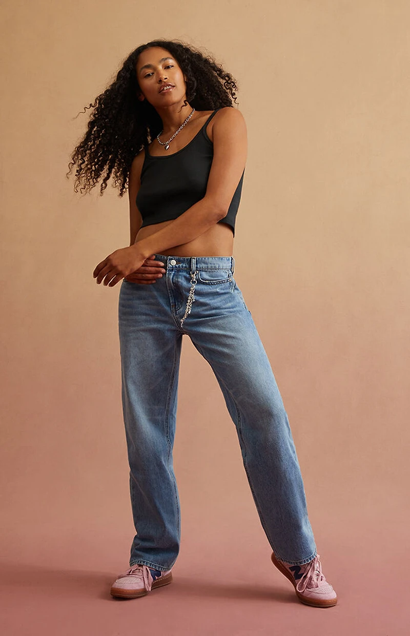 RARE DNM EDIT Light Blue Rhinestone Chain Low Rise Straight Leg Jeans