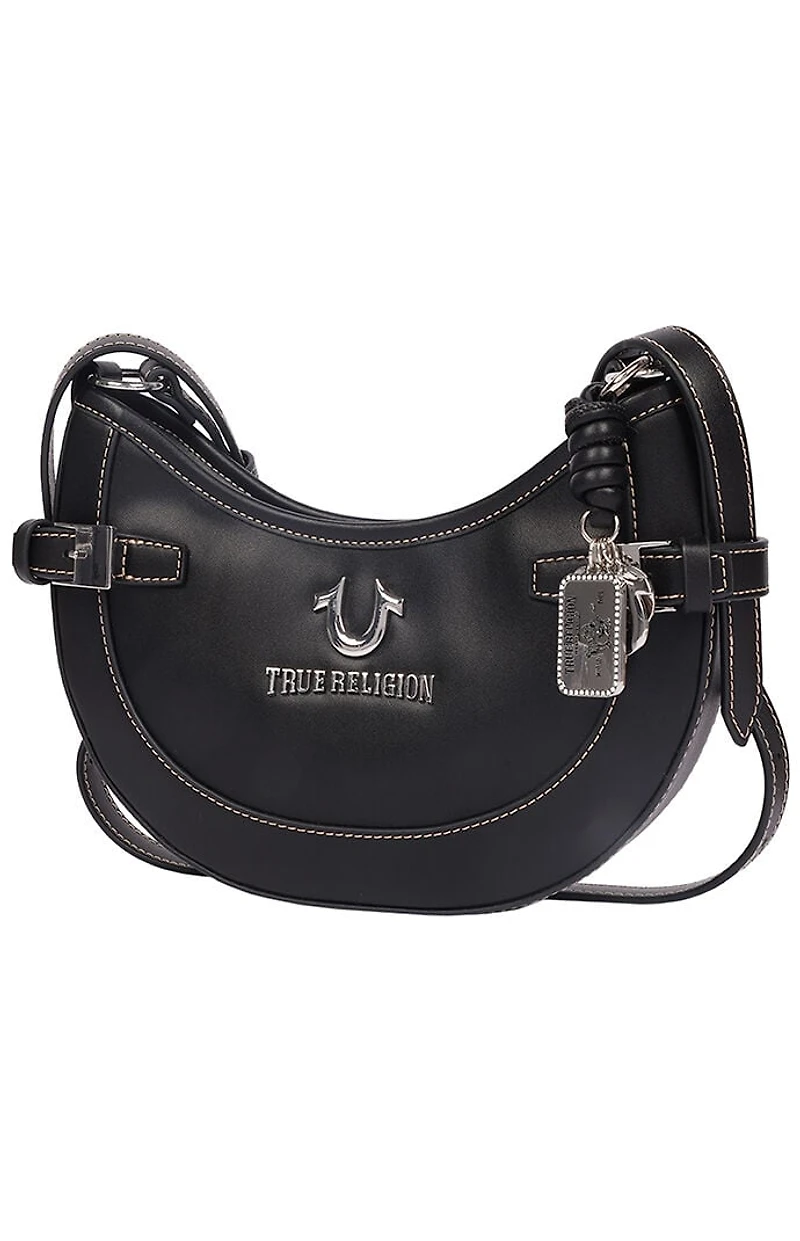 True Religion Black Blake Smooth Belted Hobo Bag