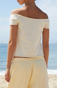 John Galt Yellow Striped Bonnie Off-The-Shoulder Crop Top