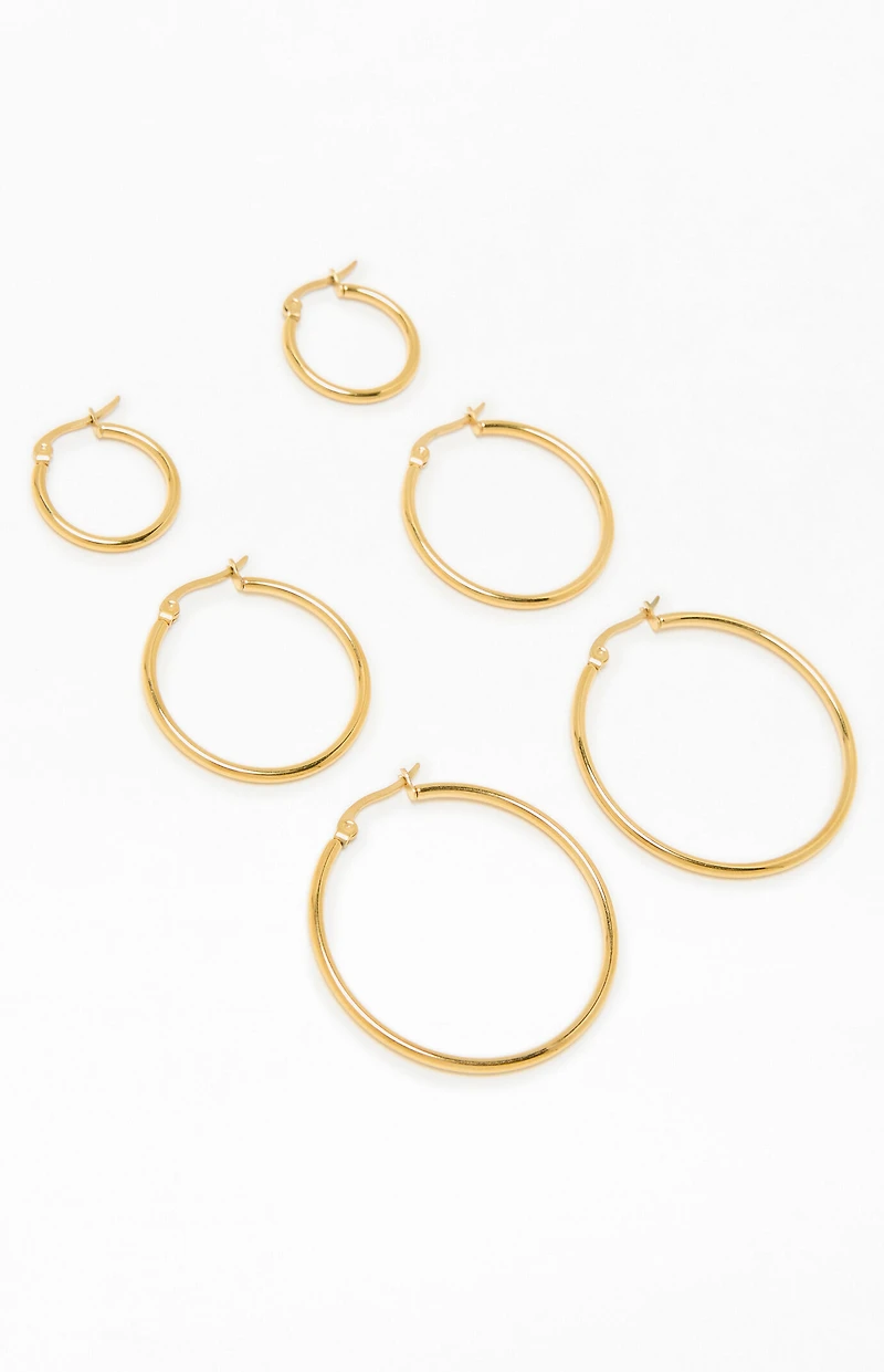 LA Hearts 3 Pack Thin Gold Hoop Earrings
