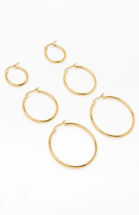 LA Hearts 3 Pack Thin Gold Hoop Earrings
