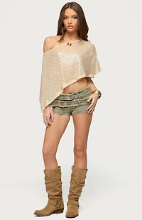 Edikted Alanna Sheer Sequin Poncho