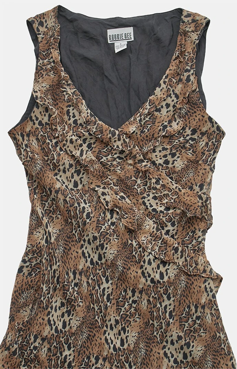 PS VINTAGE '90s Leopard Midi V-Neck Dress