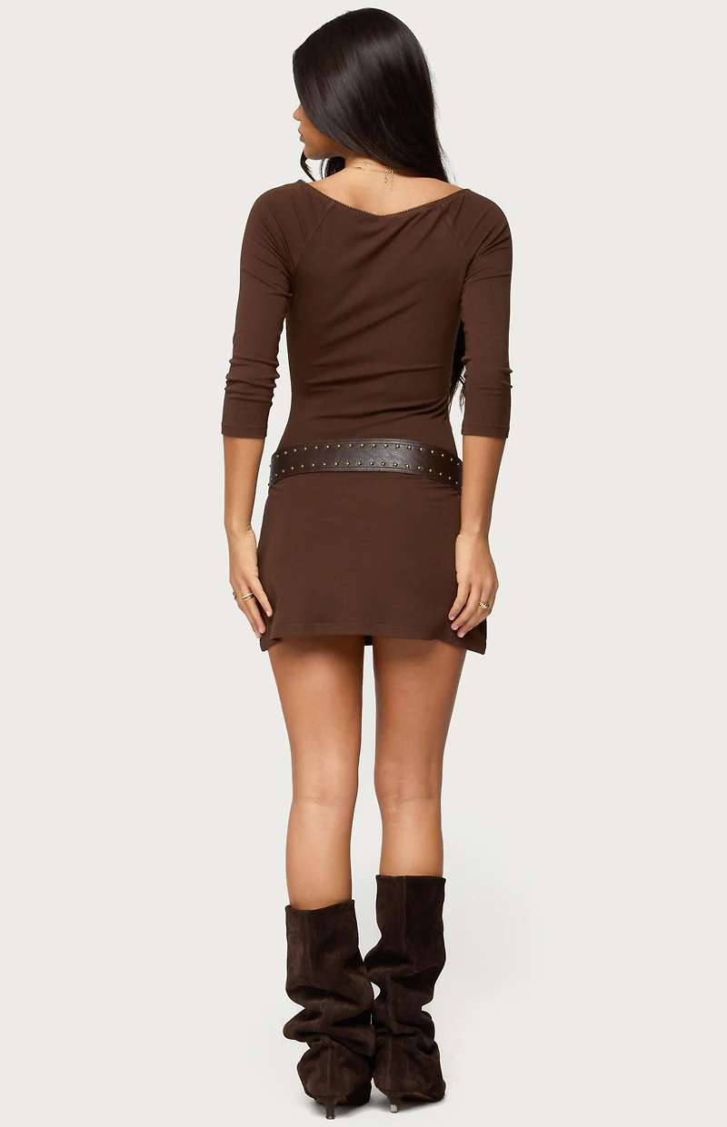 Edikted Jadey Boat Neck Mini Dress