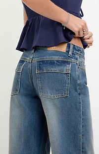 Pacsun Casey Low Rise Baggy Jeans Dark Blue Washed