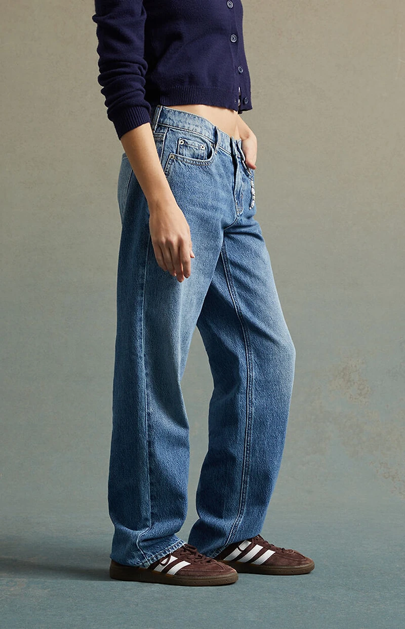 RARE DNM EDIT Medium Indigo Chain Low Rise Straight Leg Jeans