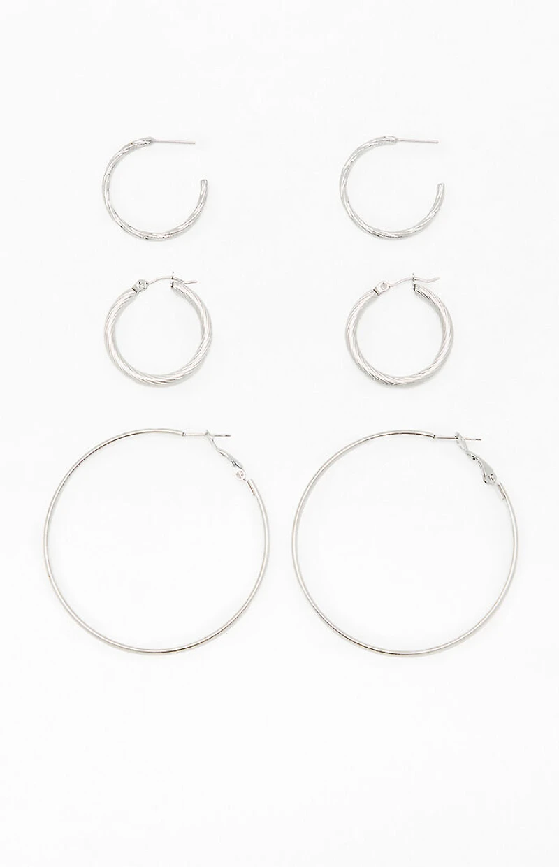 LA Hearts 3 Pack Silver Hoop Earrings