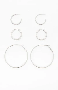 LA Hearts 3 Pack Silver Hoop Earrings