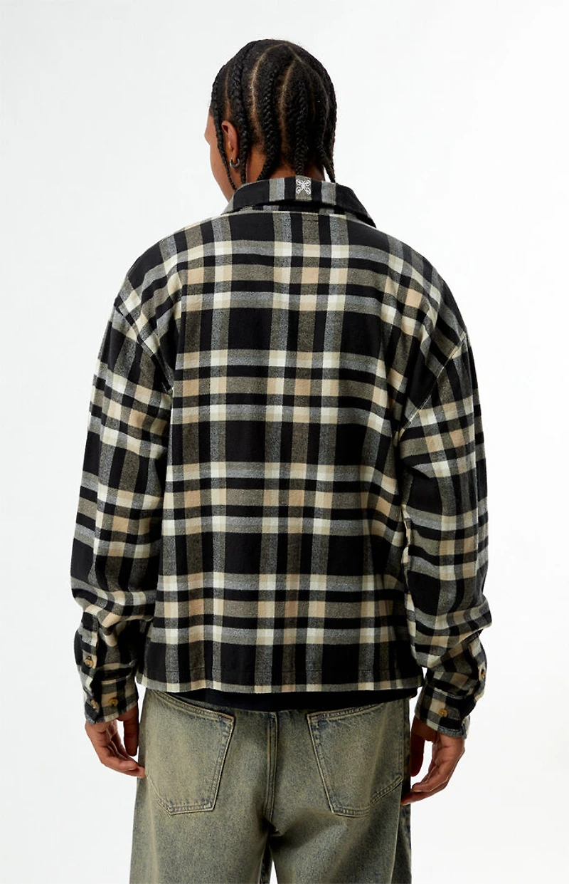 Pacsun Tan & Black Plaid Long Sleeve Flannel Shirt