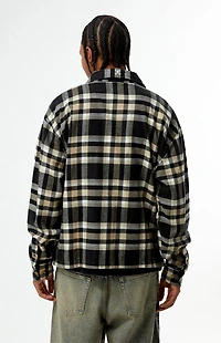 Pacsun Tan & Black Plaid Long Sleeve Flannel Shirt