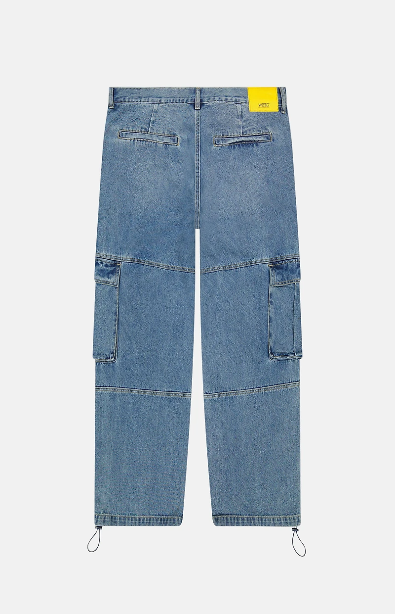WeSC Medium Blue Baggy Denim Cargo Pants