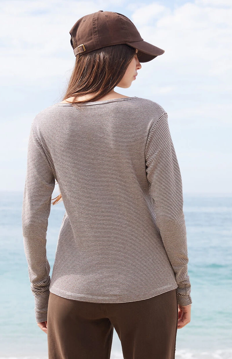 John Galt Brown Leah Striped Long Sleeve Top