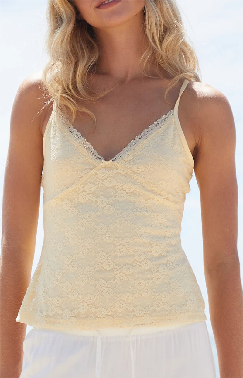 John Galt Yellow Amara Lace Tank Top
