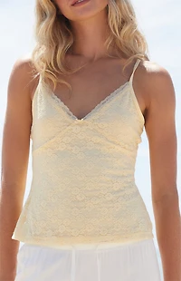 John Galt Yellow Amara Lace Tank Top