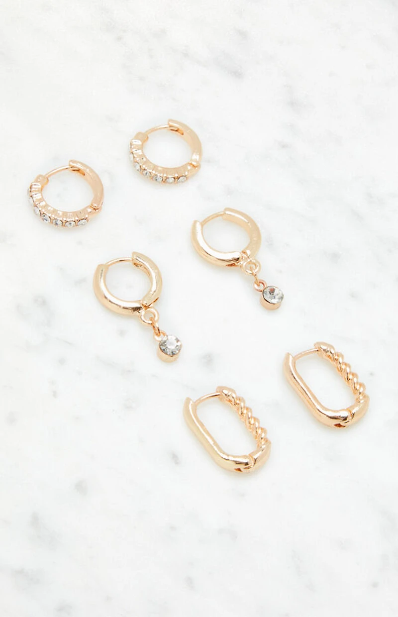 LA Hearts 3 Pack Mini Hoop Earrings