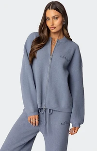 Edikted Kris Ribbed Knit Zip Up Sweater