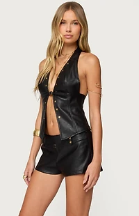 Edikted Reese Split Front Faux Leather Top