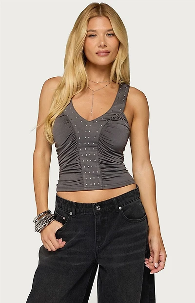 Edikted Whitt Studded Ruched Tank Top
