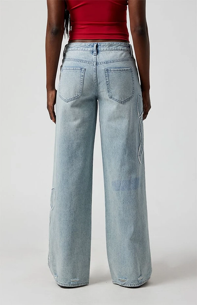 Pacsun Casey Low Rise Baggy Jeans Bow Light Indigo
