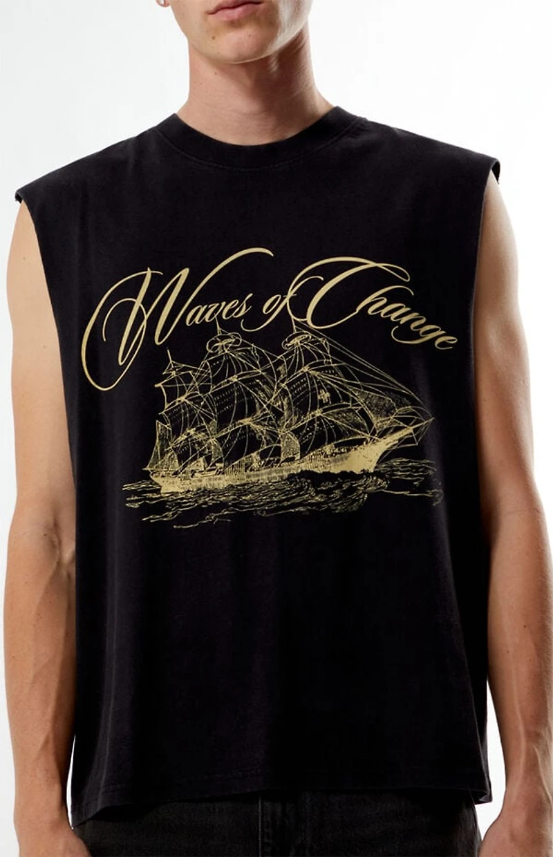 Pacsun Waves Cutoff Muscle T-Shirt