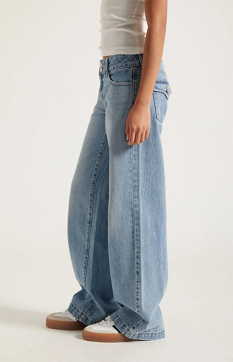 Pacsun Casey Low Rise Baggy Jeans Double Button Medium Indigo