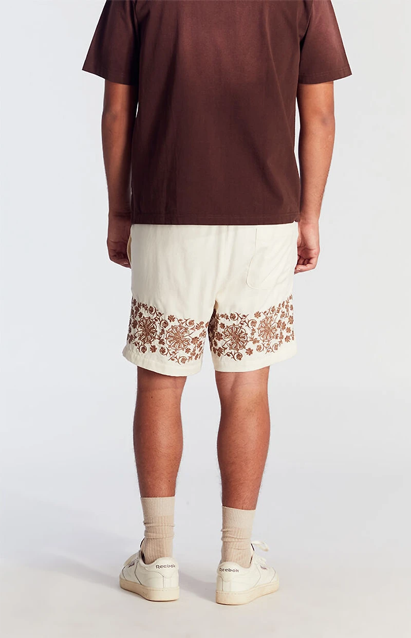 Pacsun Cream Embroidered Volley Shorts