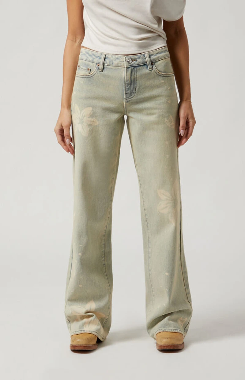 Pacsun Casey Low Rise Baggy Jeans Butterfly Graphic Light Indigo