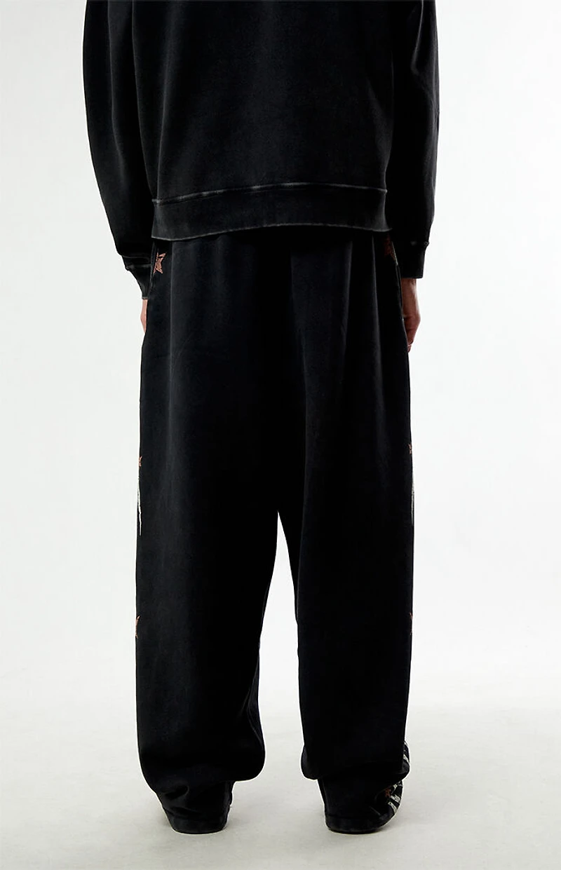 Pacsun Black Flame Star Fleece Baggy Sweatpants