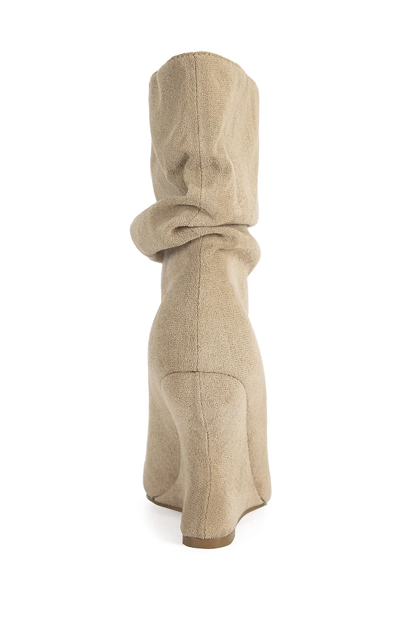 AZALEA WANG Women's Marin Nude Faux Suede Curved Wedge Booties