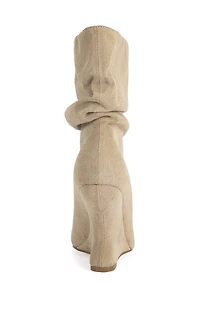 AZALEA WANG Women's Marin Nude Faux Suede Curved Wedge Booties