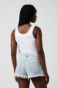 Pacsun Light Indigo Ripped Button Fly High Waisted Denim Festival Shorts