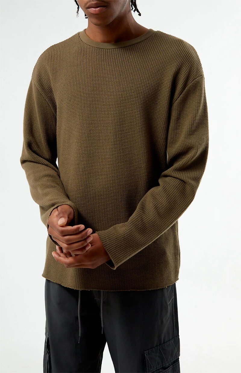 Pacsun Brown Basic Waffle Knit Long Sleeve Shirt