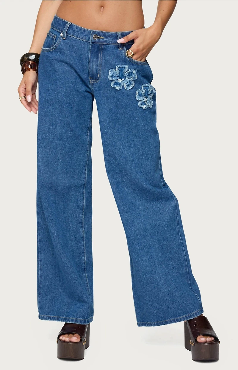 Edikted Flower Patch Low Rise Jeans