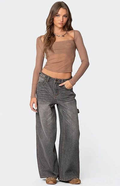 Edikted Baggy Washed Low Rise Carpenter Jeans