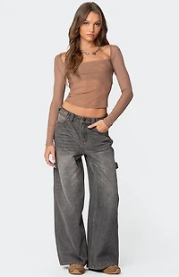 Edikted Baggy Washed Low Rise Carpenter Jeans