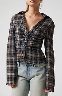 Beverly and Beck Sara Plaid Button Up Long Sleeve Top