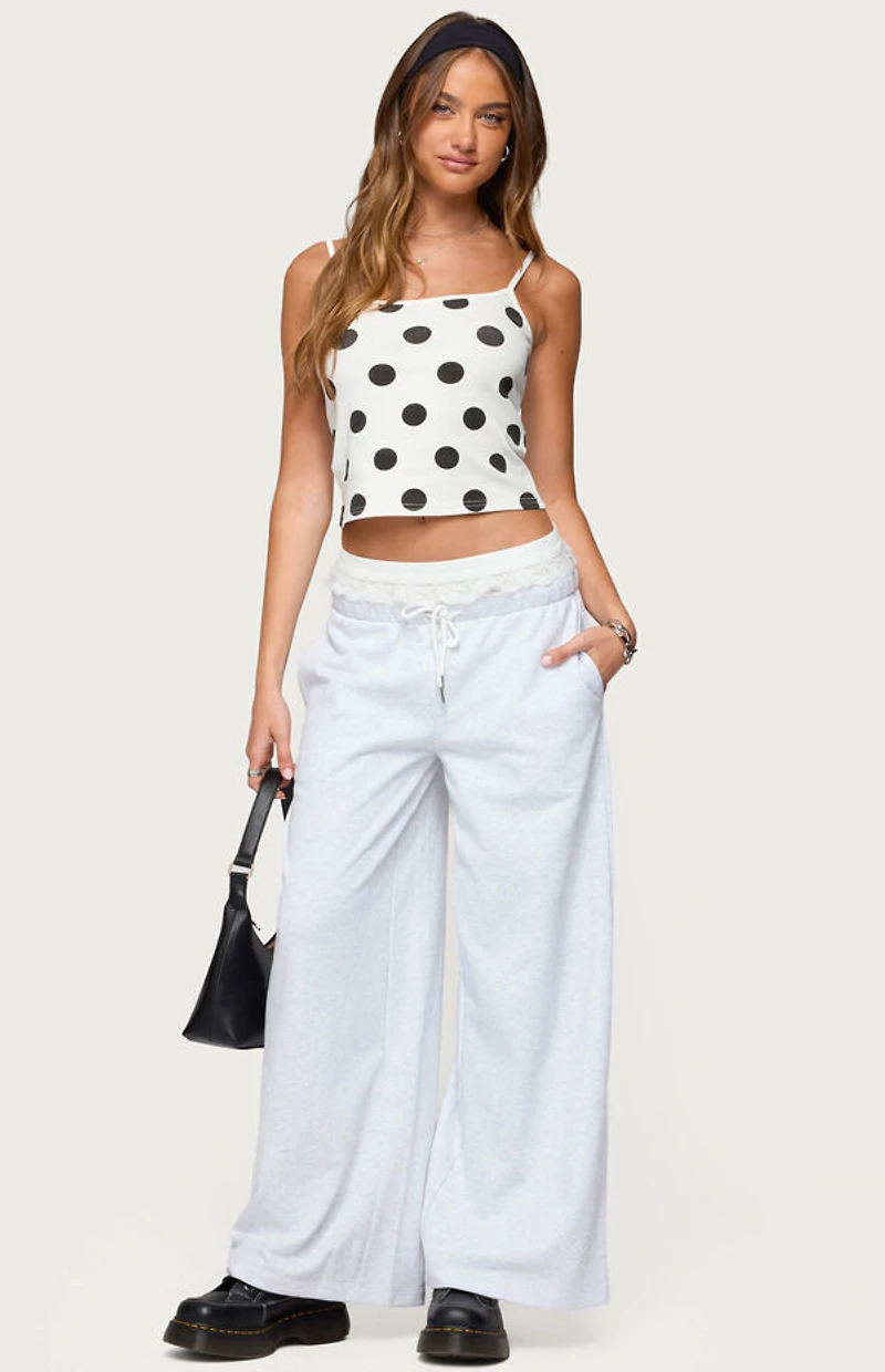 Edikted Tamia Peekaboo Ruffle Lace Sweatpants