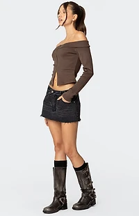 Edikted Clarissa Fold Over Ribbed Top