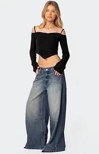 Edikted Triangle Hem Off Shoulder Sweater