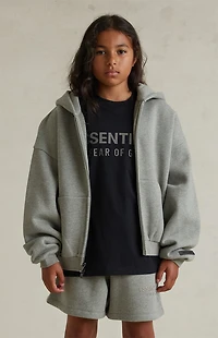 Fear of God ESSENTIALS Kids Concrete Heather Full Zip Fleece Hoodie