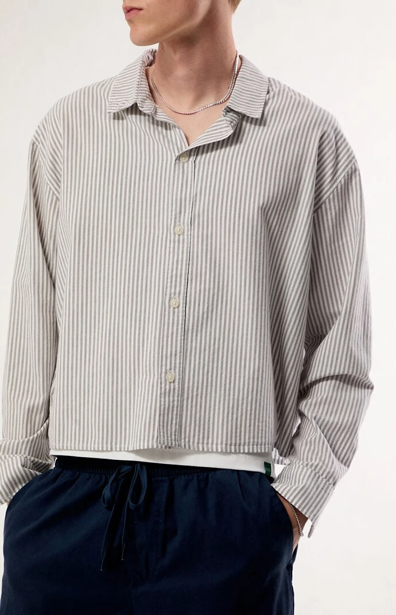 Pacsun Brown & White Striped Davis Long Sleeve Cropped Shirt